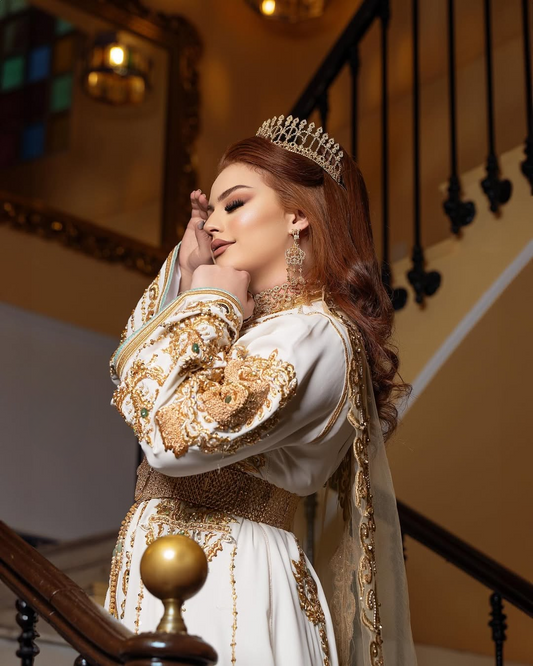 Caftan mariage blanc en crêpe de soie