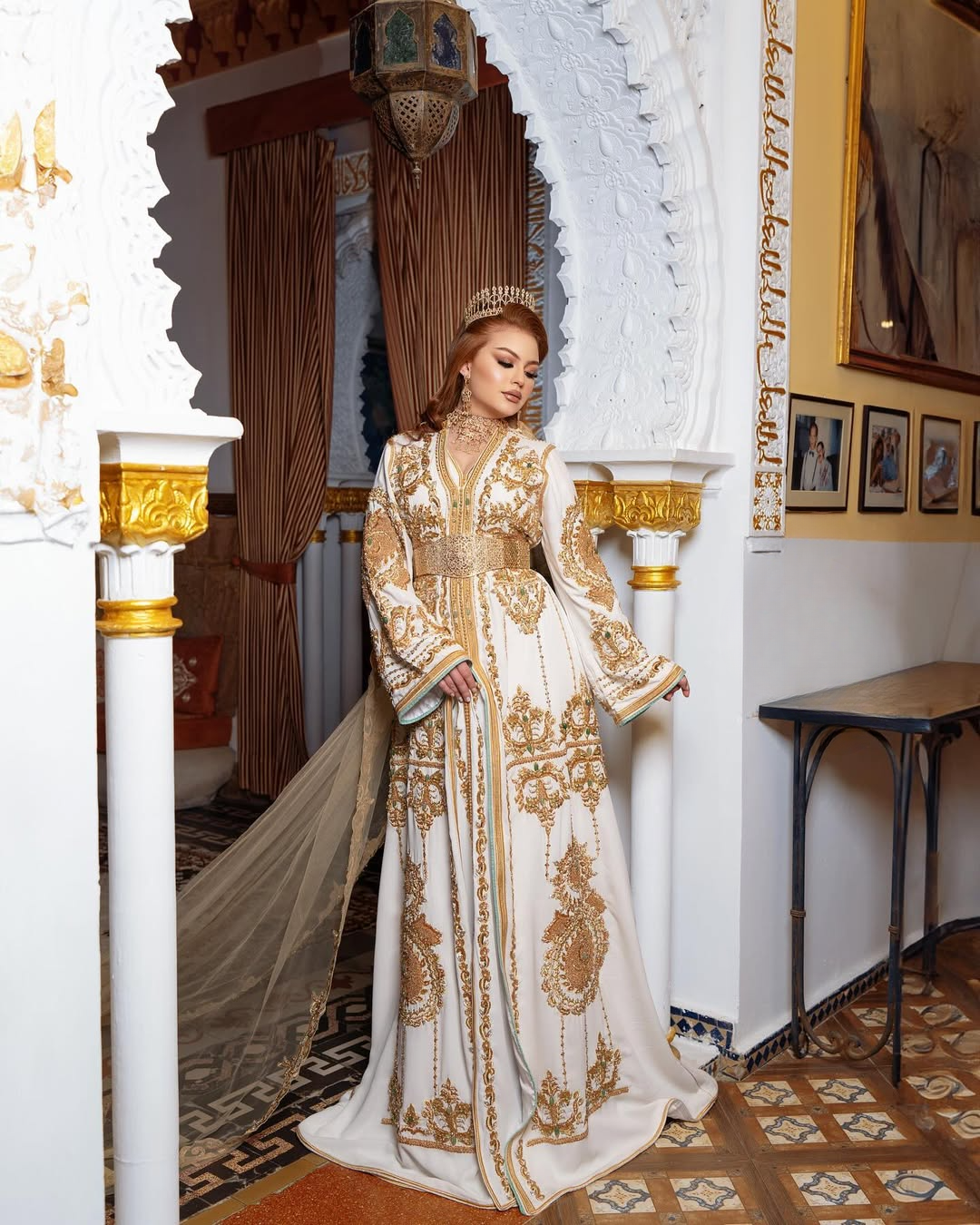 Caftan mariage blanc en crêpe de soie